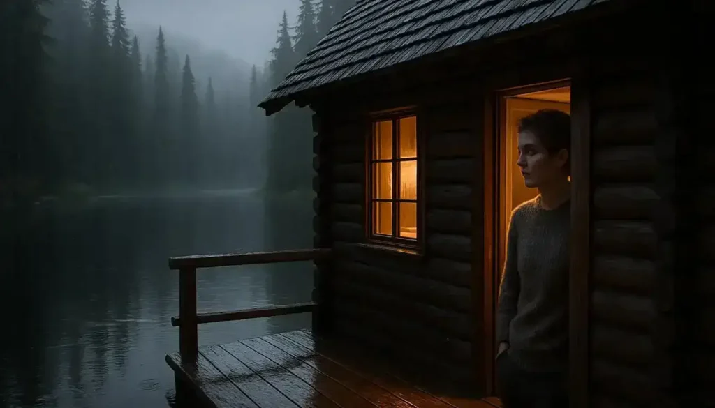 A Wooden Cabin By A Calm Lake In A Misty Forest. best prompt for ai image generator-what are ai image prompts