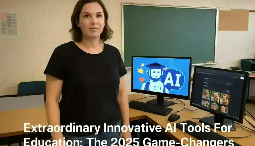 A Woman In A Classroom With Ai Tools, Representing The Future Of Education In 2025. innovative ai tools for education