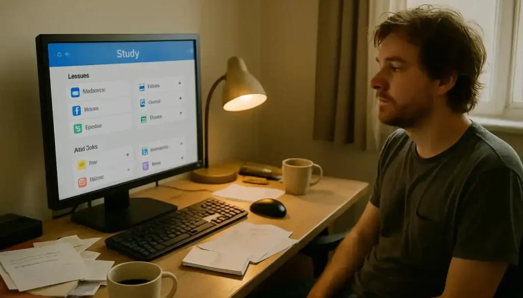A Casual, Lived-In Home Office With A Person Studying On A Computer. innovative ai tools for education ai for personalized learning-and tutoring